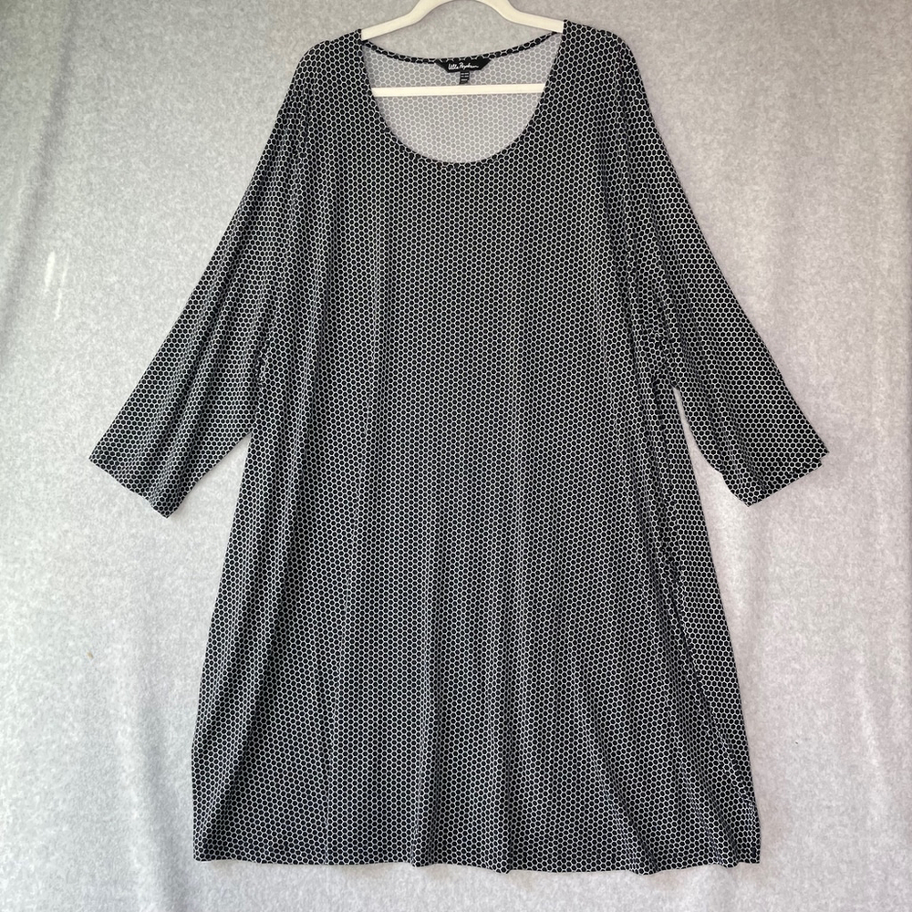 Ulla Popken Black White Honeycomb Dress Plus Size 32W Long Sleeve